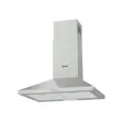 Væghængt pyramideformet skorstensemhætte i rustfrit stål med Gorenje-logo og fem trykknapper